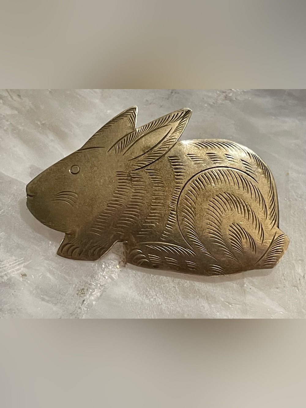 Silver Tone Etched Rabbit Brooch #0146